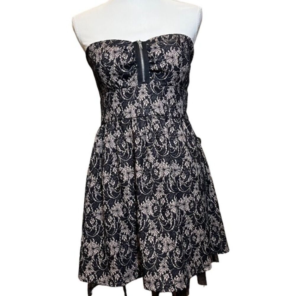 6 Degrees Strapless Black Lace‎ Lined Mini Dress Women's Size Medium